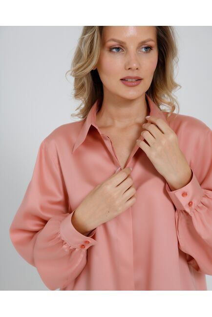 Женская рубашка под пуговицу персиковая в прямом силуэте - 8522 от byME 