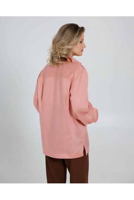 Женская рубашка под пуговицу персиковая в прямом силуэте - 8522 от byME 
