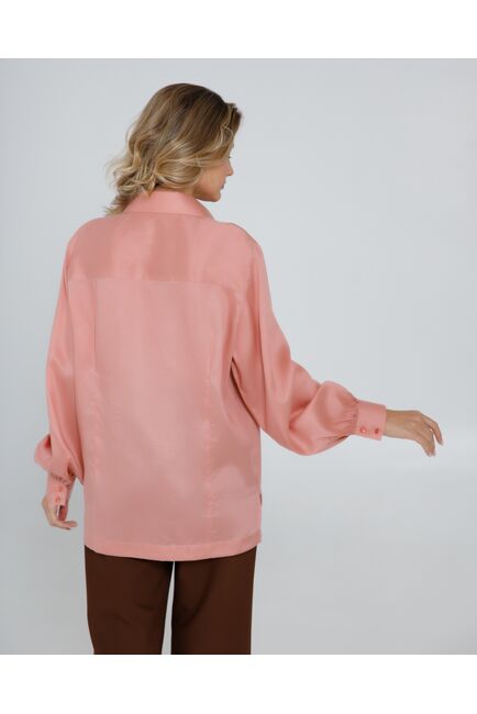 Женская рубашка под пуговицу персиковая в прямом силуэте - 8522 от byME 