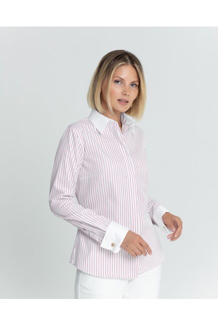 Женская рубашка под запонку в красную полоску - 8564 от ByME 