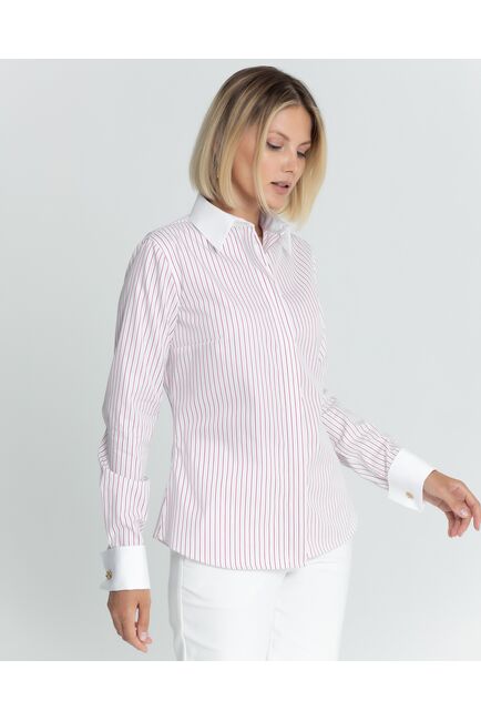 Женская рубашка под запонку в красную полоску - 8564 от ByME 