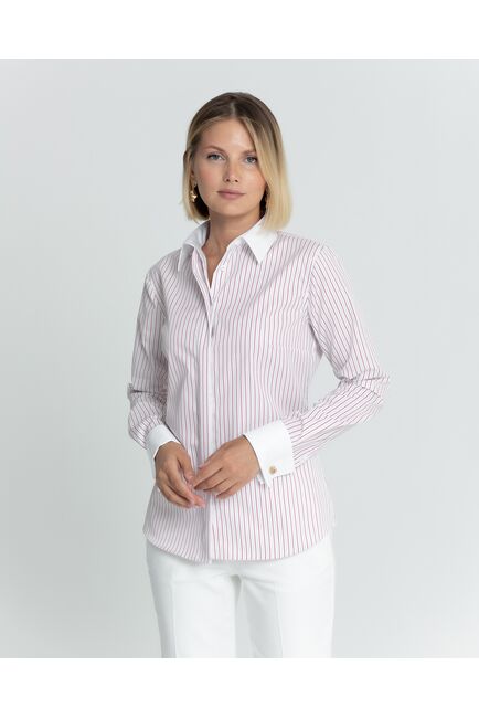 Женская рубашка под запонку в красную полоску - 8564 от ByME 