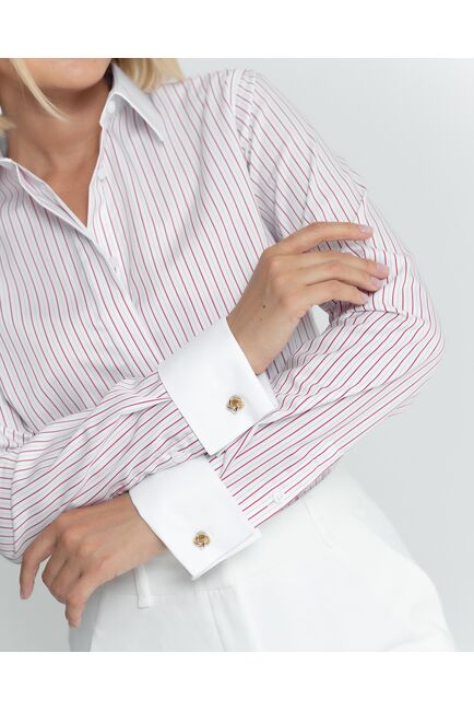 Женская рубашка под запонку в красную полоску - 8564 от ByME 