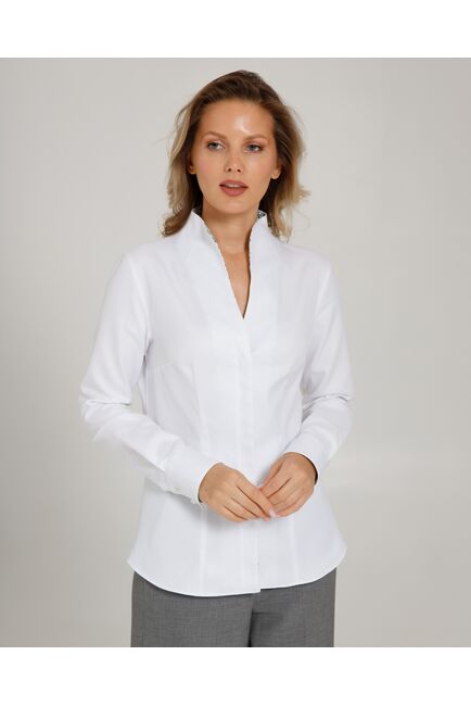 Женская рубашка воротник стойка под пуговицы с отделкой  - 8589 от byME 