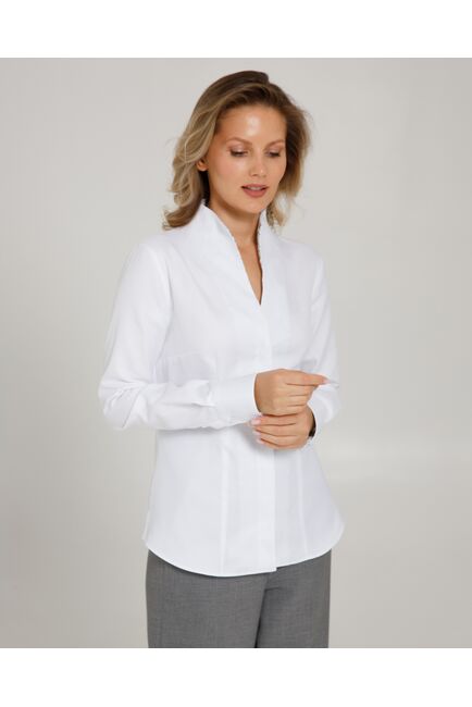 Женская рубашка воротник стойка под пуговицы с отделкой  - 8589 от byME 