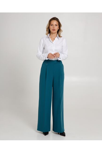 Женская рубашка  белая под запонку с супатной застежкой с отделкой-8659 от byME 