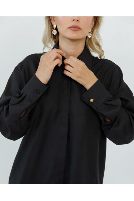 Женская рубашка с универсальным манжетом черная - 8665 от byME 