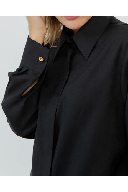 Женская рубашка с универсальным манжетом черная - 8665 от byME 