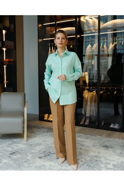 Рубашка в прямом силуэте в мятном цвете фактурной ткани 8697 от byME 