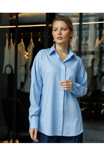 Женская рубашка в тонкую полоску прямого силуэта с универсальной манжетой-8699 от byME 