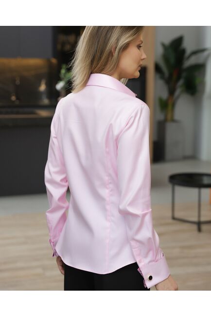 Женская рубашка розовая с отделкой - 8706 от byME 