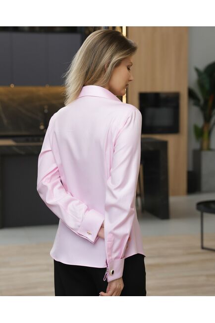 Женская рубашка розовая с отделкой - 8706 от byME 