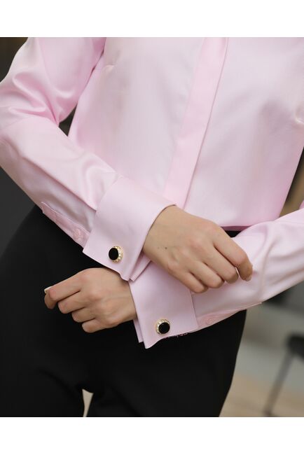 Женская рубашка розовая с отделкой - 8706 от byME 