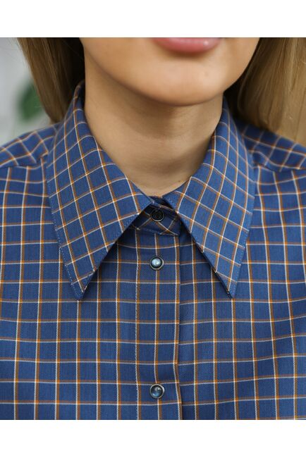 Женская рубашка синяя в клетку - 8709 от byME 