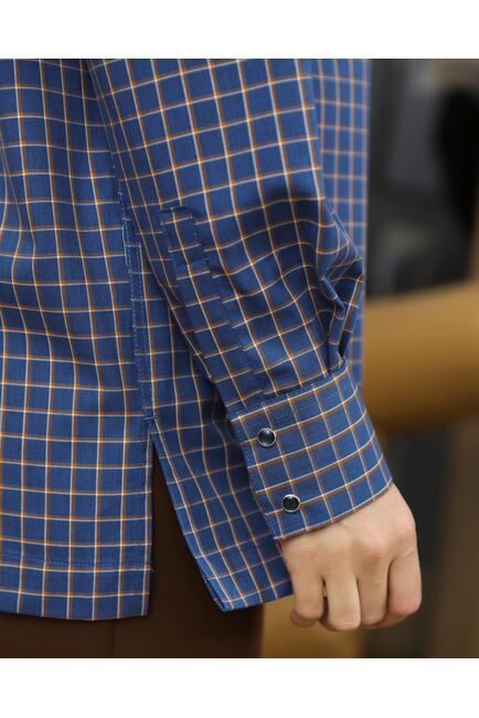 Женская рубашка синяя в клетку - 8709 от byME 