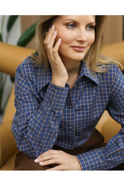 Женская рубашка синяя в клетку - 8709 от byME 