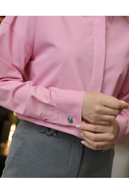 Женская рубашка  в пудро-розовом цвете с универсальной манжетой- 8716 от byME 