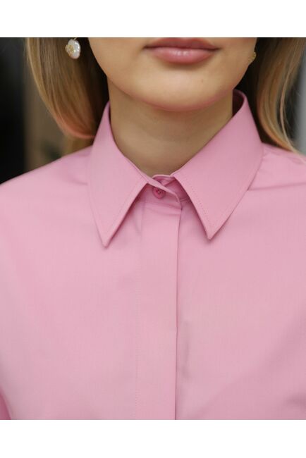 Женская рубашка  в пудро-розовом цвете с универсальной манжетой- 8716 от byME 