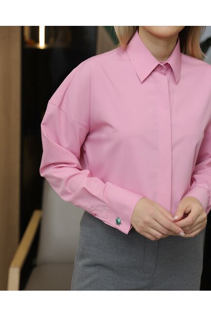 Женская рубашка  в пудро-розовом цвете с универсальной манжетой- 8716 от byME 