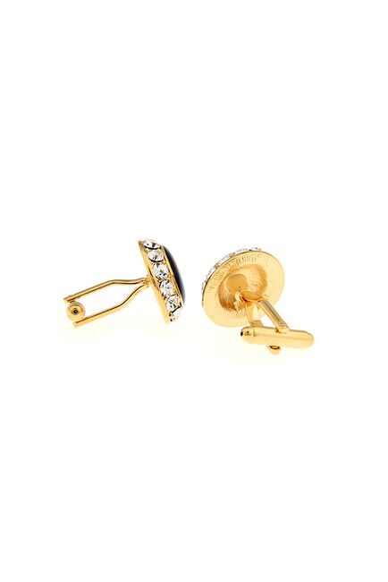 Запонки черно-золотистые круглые с кристаллами по краям - 170032 от  