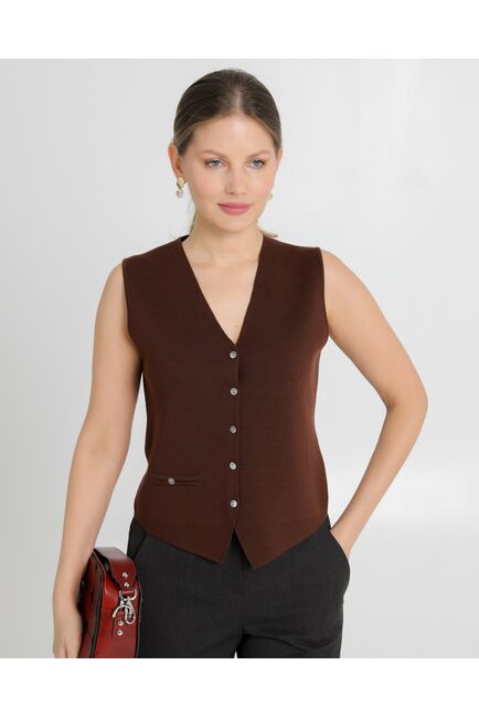 Жилет женский из шерсти мериноса тонкой вязки коричневый от byME 