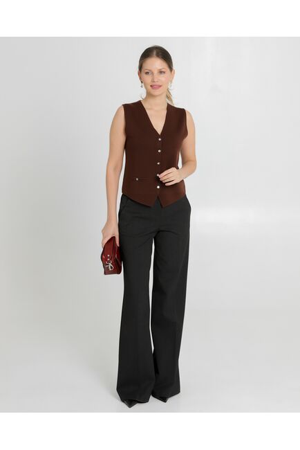 Жилет женский из шерсти мериноса тонкой вязки коричневый от byME 