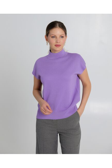 Топ из шерсти мериноса тонкой вязки и шелка Mulberry фиолетовый от byME 