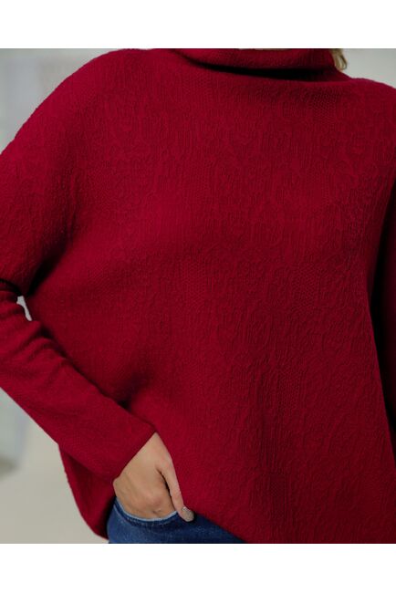 Джемпер из шерсти мериноса тонкой вязки красный фактурный от byME 