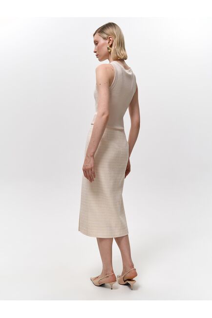 Юбка-карандаш из твида экрю/пудра от Calista 