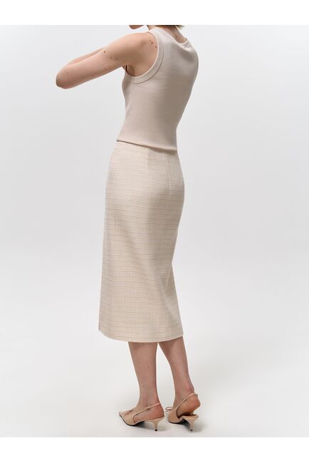 Юбка-карандаш из твида экрю/пудра от Calista 