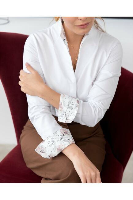 Рубашка хлопковая под пуговицы белая воротник стойка - 8047 от byME 