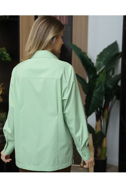 Женская рубашка зеленая прямого силуэта с универсальной манжетой- 8712 от byME 