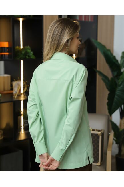 Женская рубашка зеленая прямого силуэта с универсальной манжетой- 8712 от byME 