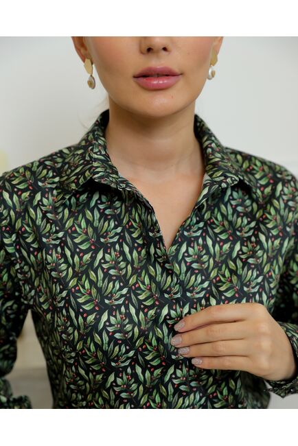 Женская рубашка из хлопка с принтом кофейные зерна с листочками - 8720 от byME 