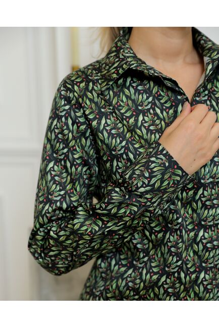 Женская рубашка из хлопка с принтом кофейные зерна с листочками - 8720 от byME 