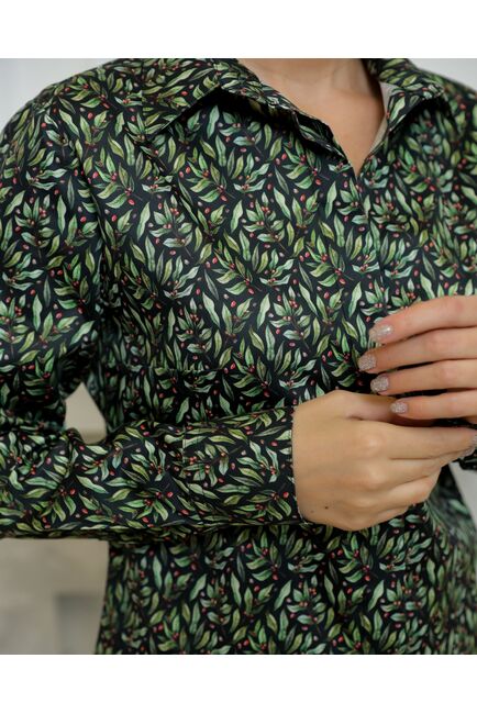 Женская рубашка из хлопка с принтом кофейные зерна с листочками - 8720 от byME 