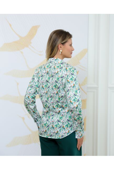 Женская рубашка из хлопка с принтом птичка в кустах - 8721 от byME 