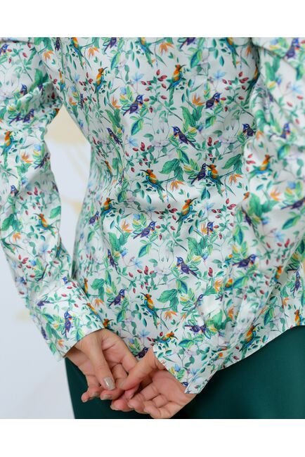 Женская рубашка из хлопка с принтом птичка в кустах - 8721 от byME 
