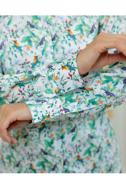 Женская рубашка из хлопка с принтом птичка в кустах - 8721 от byME 
