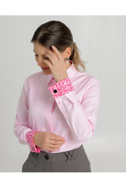 Женская рубашка из хлопка под запонки розовая - 8725 от ByME 