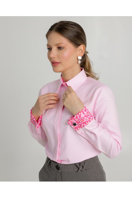Женская рубашка из хлопка под запонки розовая - 8725 от ByME 