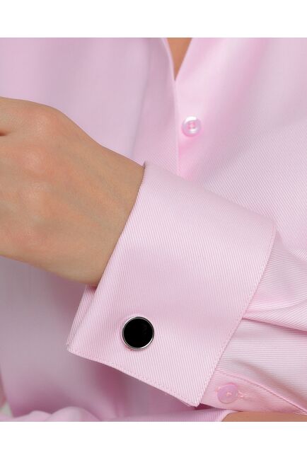 Женская рубашка из хлопка под запонки розовая - 8725 от ByME 