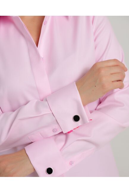 Женская рубашка из хлопка под запонки розовая - 8725 от ByME 