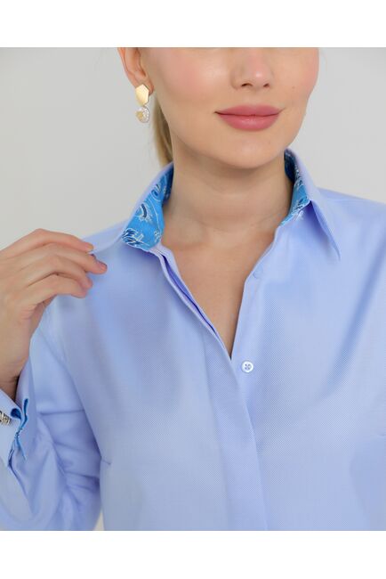 Женская рубашка из хлопка под запонки голубая - 8726 от byME 