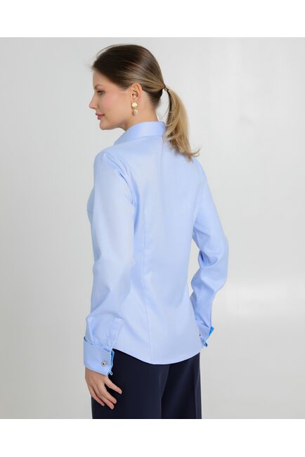 Женская рубашка из хлопка под запонки голубая - 8726 от byME 