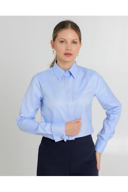Женская рубашка из хлопка под запонки голубая - 8726 от byME 