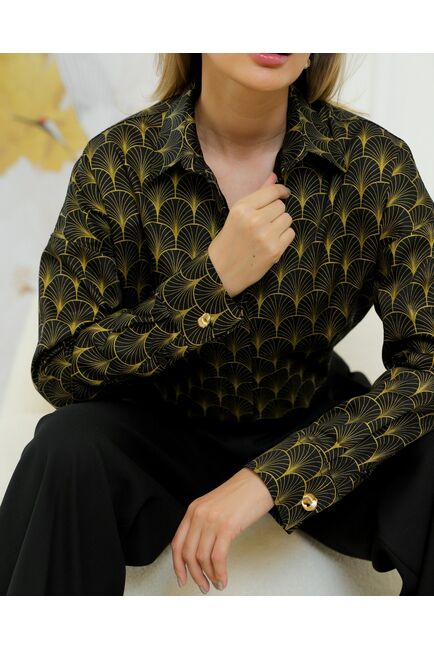 Женская рубашка из хлопка с золотистым узором - 8727 от byME 