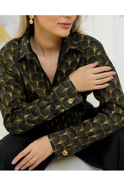 Женская рубашка из хлопка с золотистым узором - 8727 от byME 