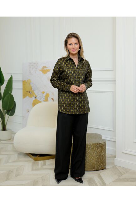 Женская рубашка из хлопка с золотистым узором - 8727 от byME 