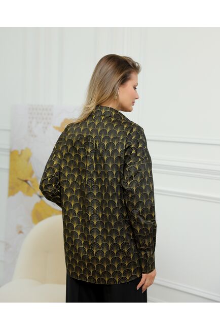 Женская рубашка из хлопка с золотистым узором - 8727 от byME 